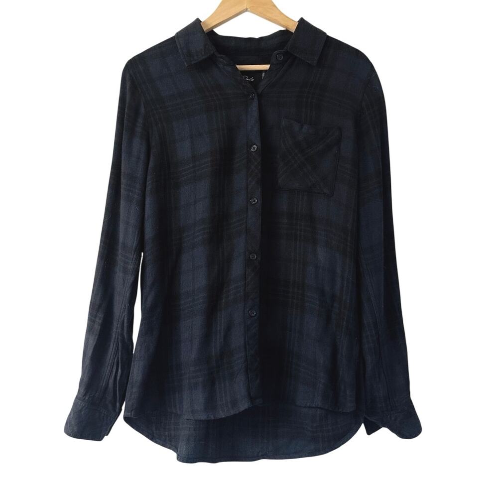 Rails Hunter Plaid Flannel Long Sleeve Shirt Women’s Size Small Black/Gray - Picture 2 of 11